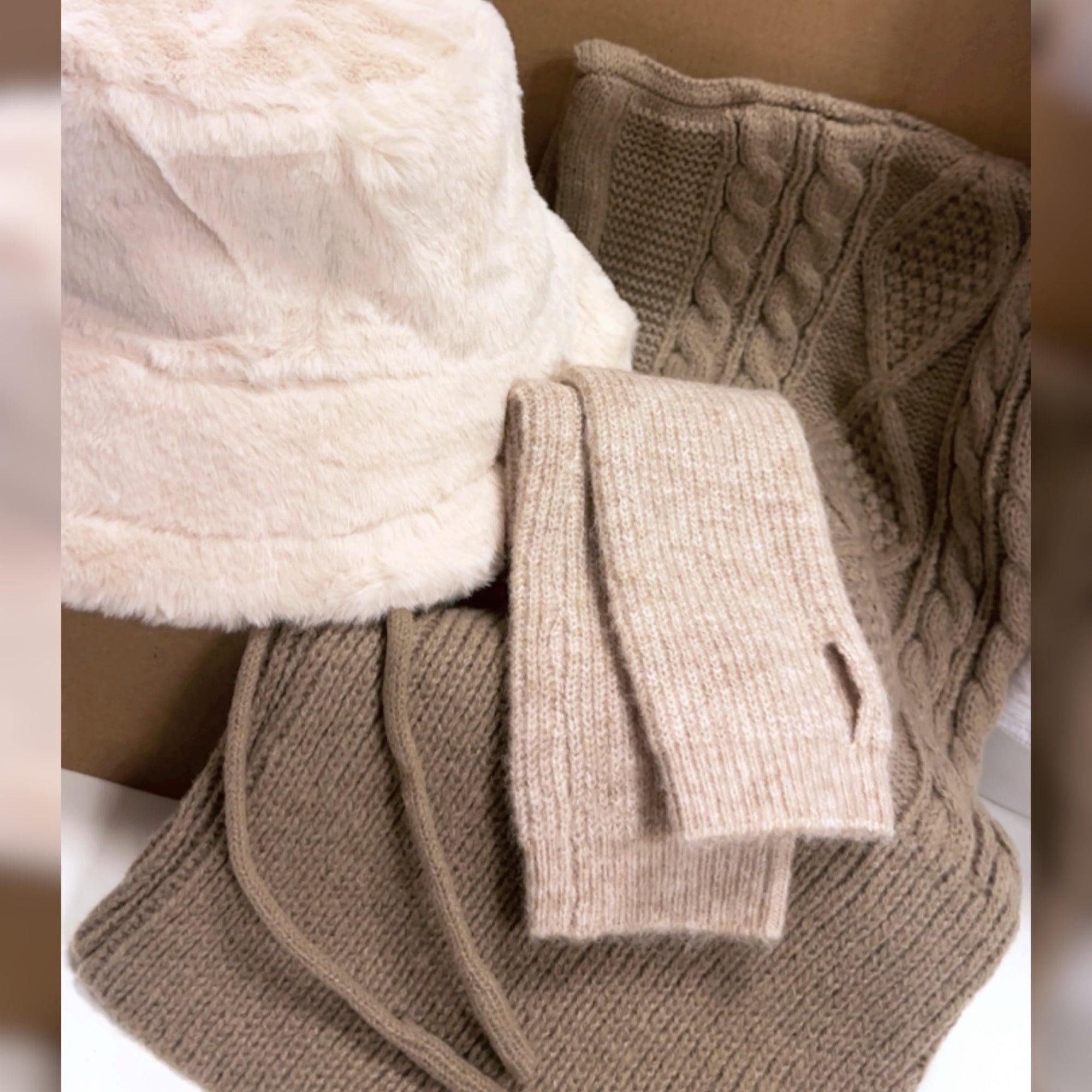 Taupe Snood/Arm Warmers/ Hat Christmas Box