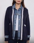 Navy Denim Knit Cardigan