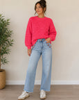 Neon Coral Cable Knit Sweater