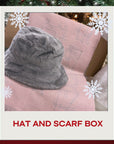 Cat Print Pink Scarf / Faux Fur Hat Christams Box