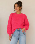 Neon Coral Cable Knit Sweater