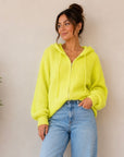 Zara Neon Yellow Zip Up Hoodie