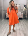 Summer Orange Shirt Dress
