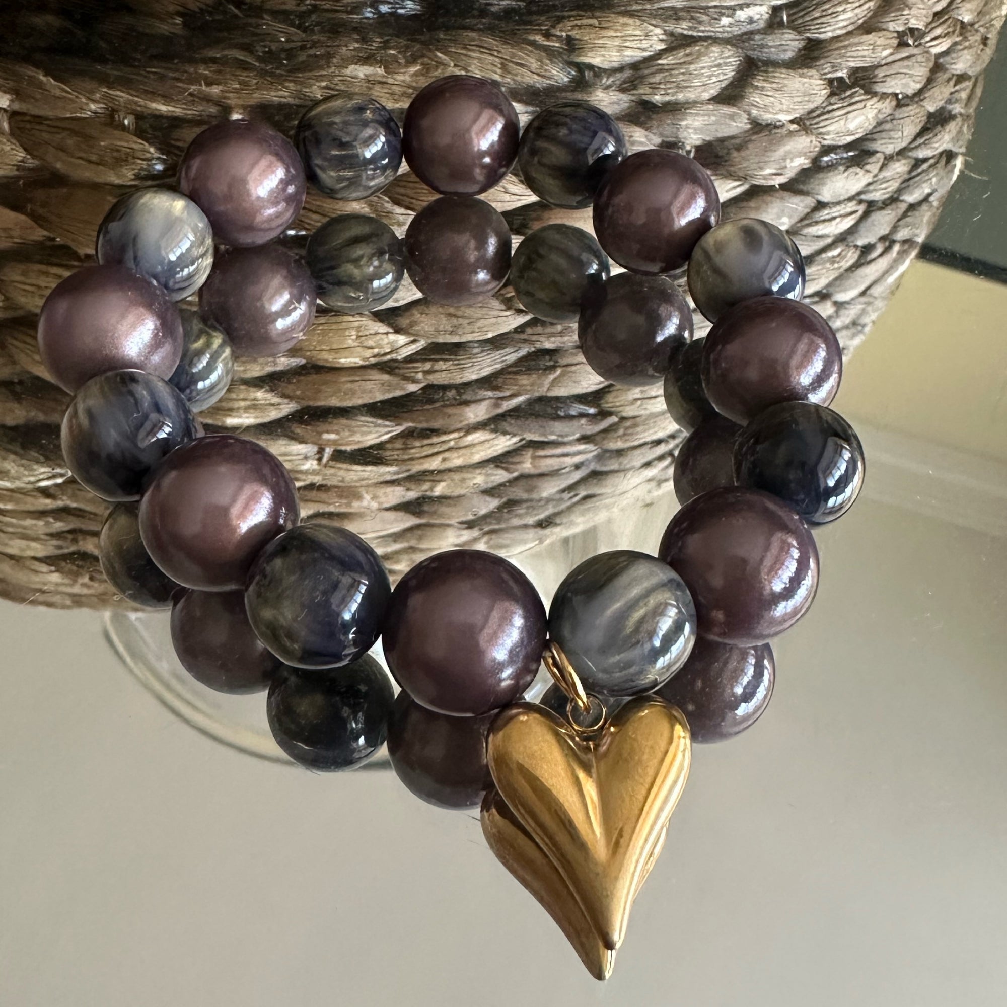 Beaded Heart Bracelet Grey