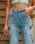 Violet Embroidered Denim Jeans
