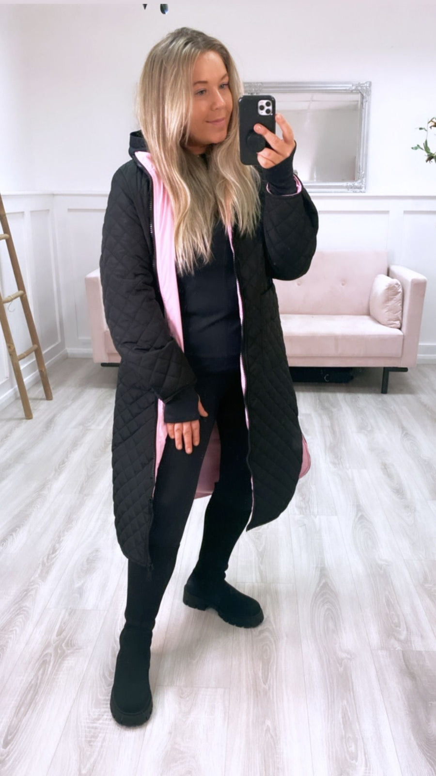 Quilted Jacket Blk/Pink