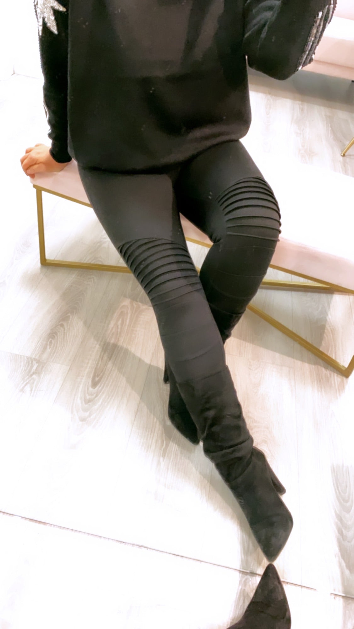 Jackie Spandex Moto Leggings Black