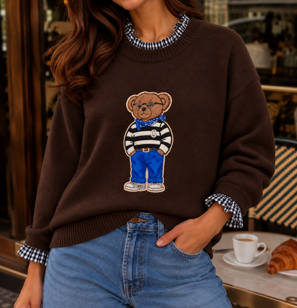 Brown / Gingham Bear Jumper