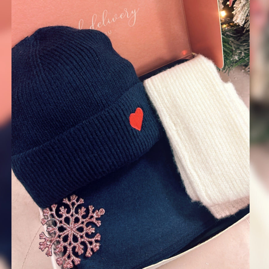 Christmas Hat Scarf Box Navy