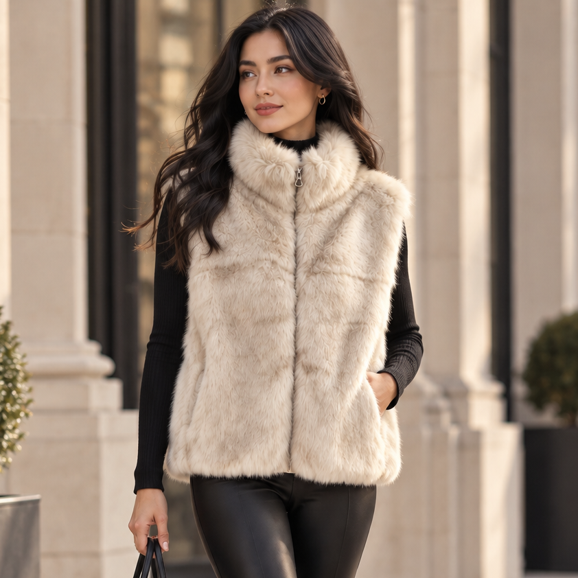 Connie Faux Fur Gilet With Collar Taupe