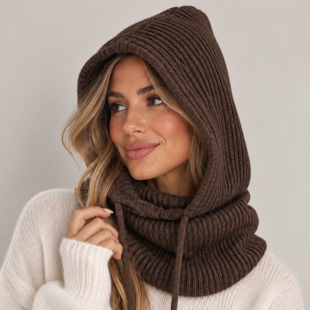 Knit Hooded Snood Brown