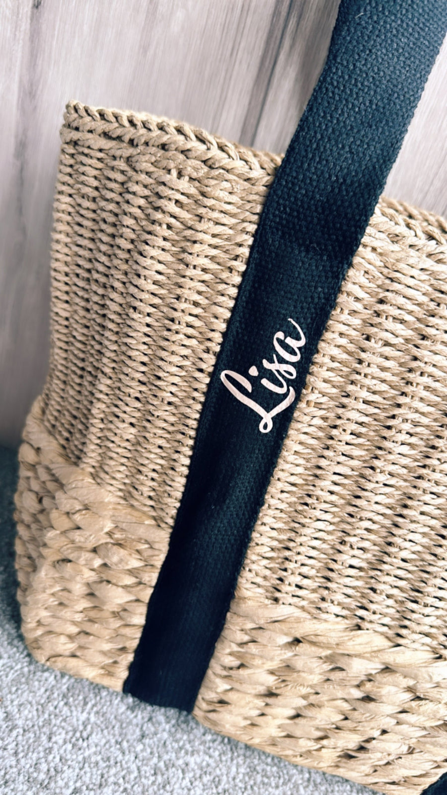 Hamptons Basket Bag Black Handle Personalised