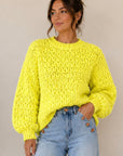 Neon Yellow Cable Knit Sweater