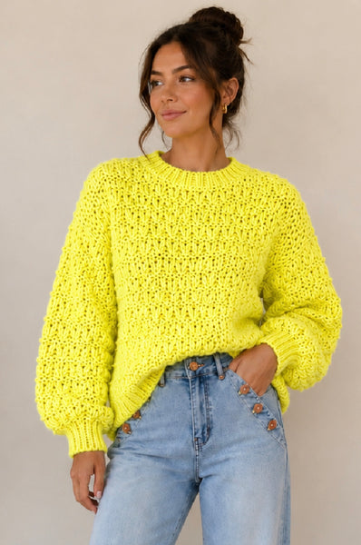 Neon Yellow Cable Knit Sweater – Verso