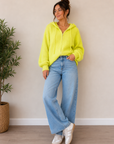 Zara Neon Yellow Zip Up Hoodie