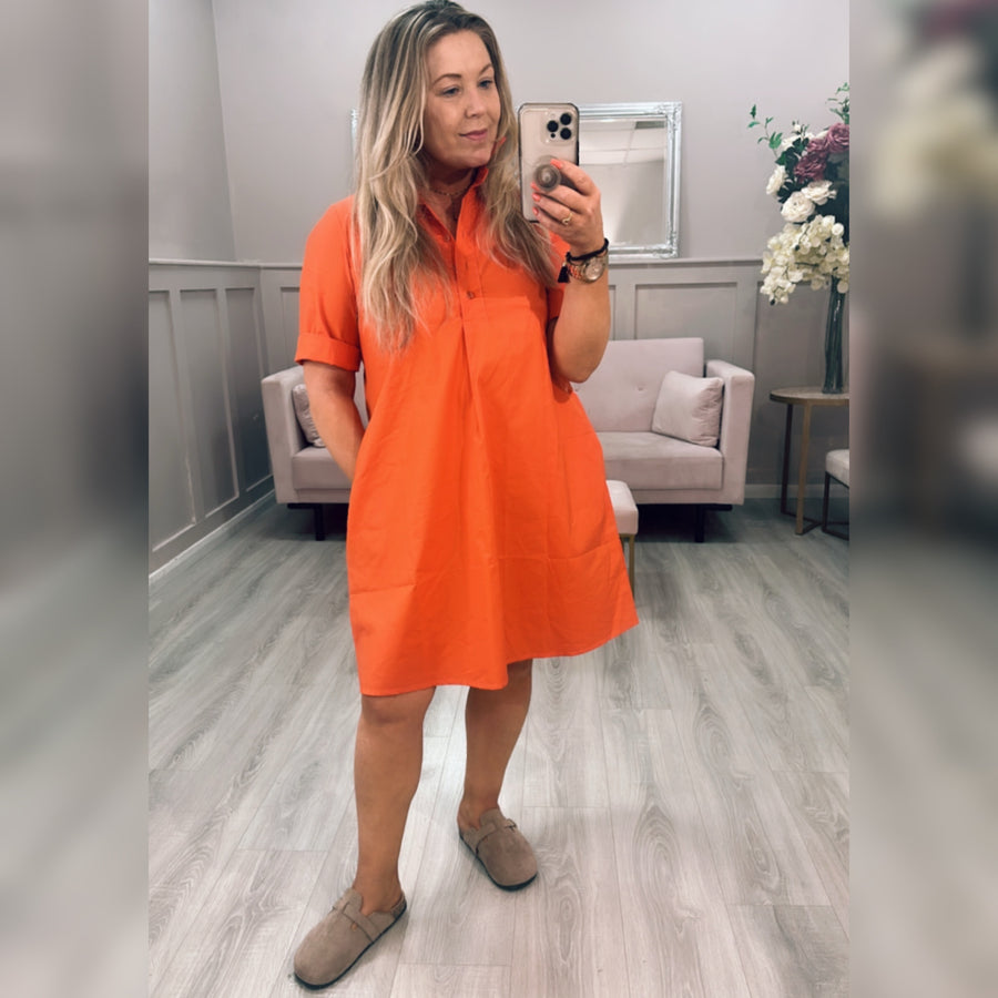Summer Orange Shirt Dress