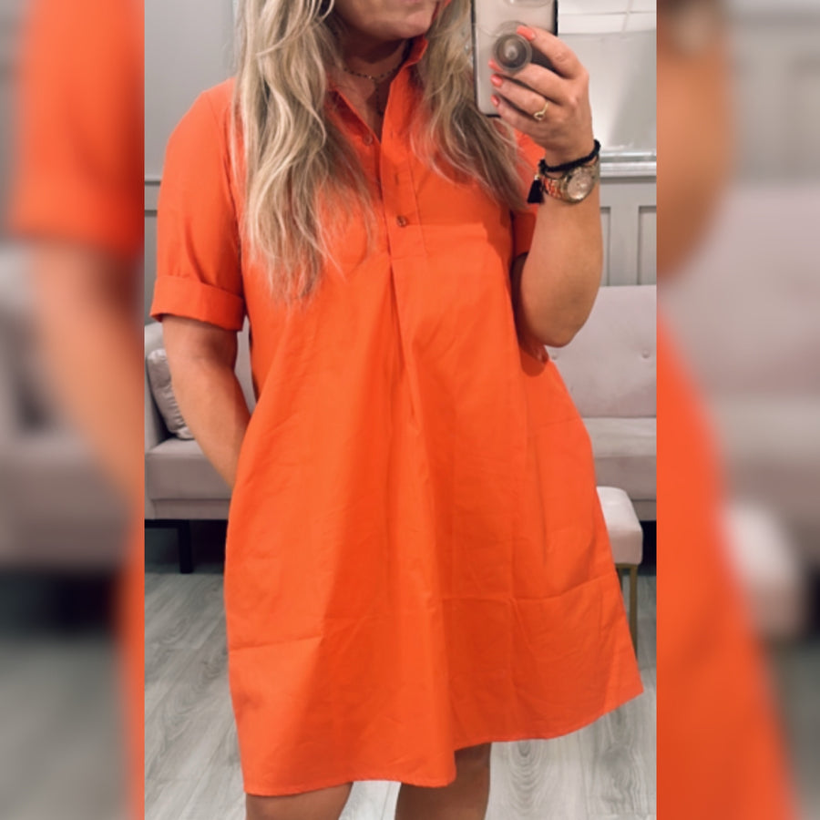 Summer Orange Shirt Dress
