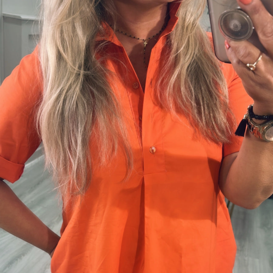 Summer Orange Shirt Dress