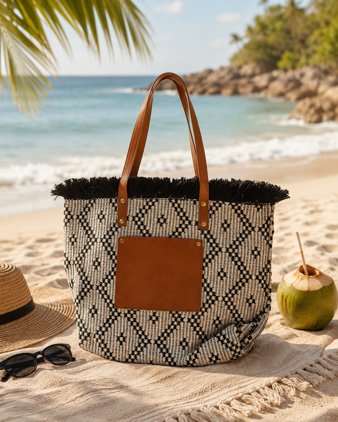 Black Woven Tote Bag