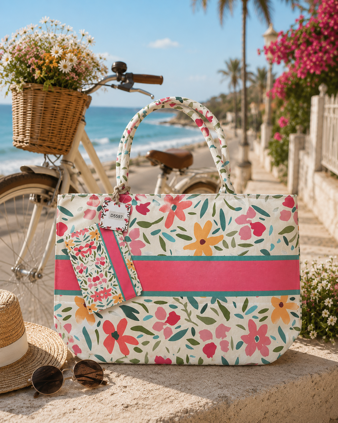 Summer Bloom Beach Tote &amp; Pouch Set