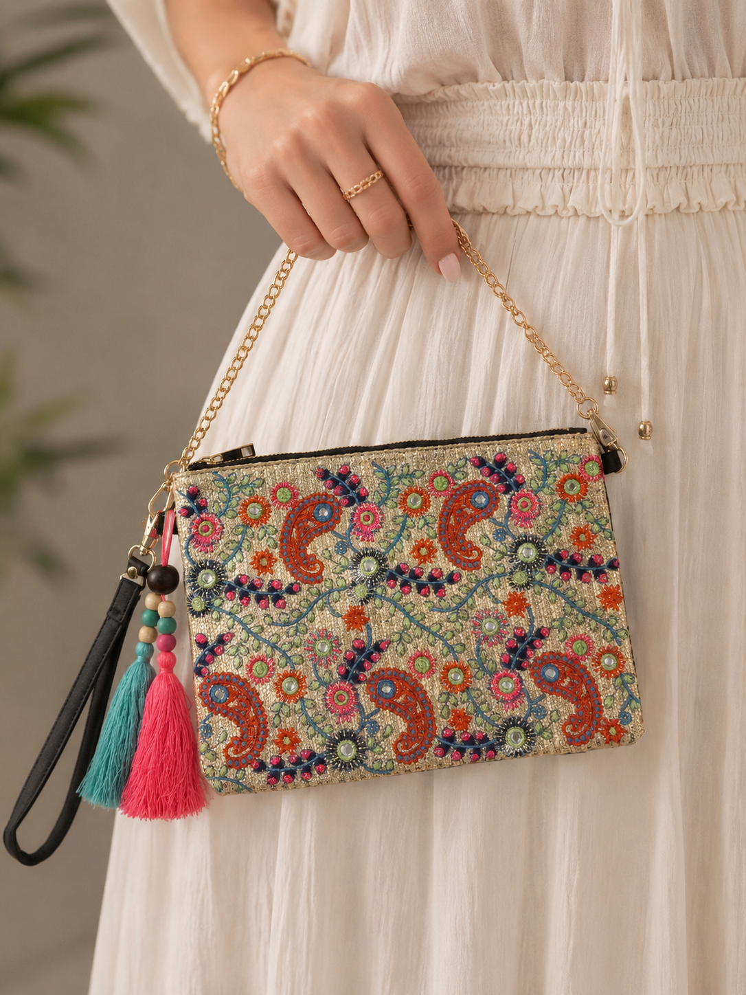 Boho Luxe Embroidered Crossbody Clutch