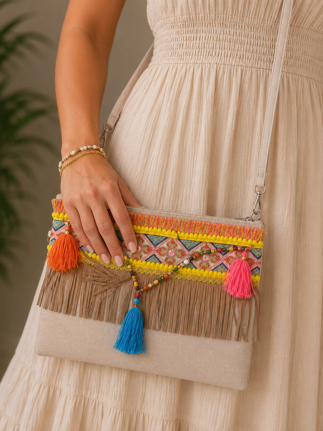 Sunset Fringe Boho Crossbody Bag