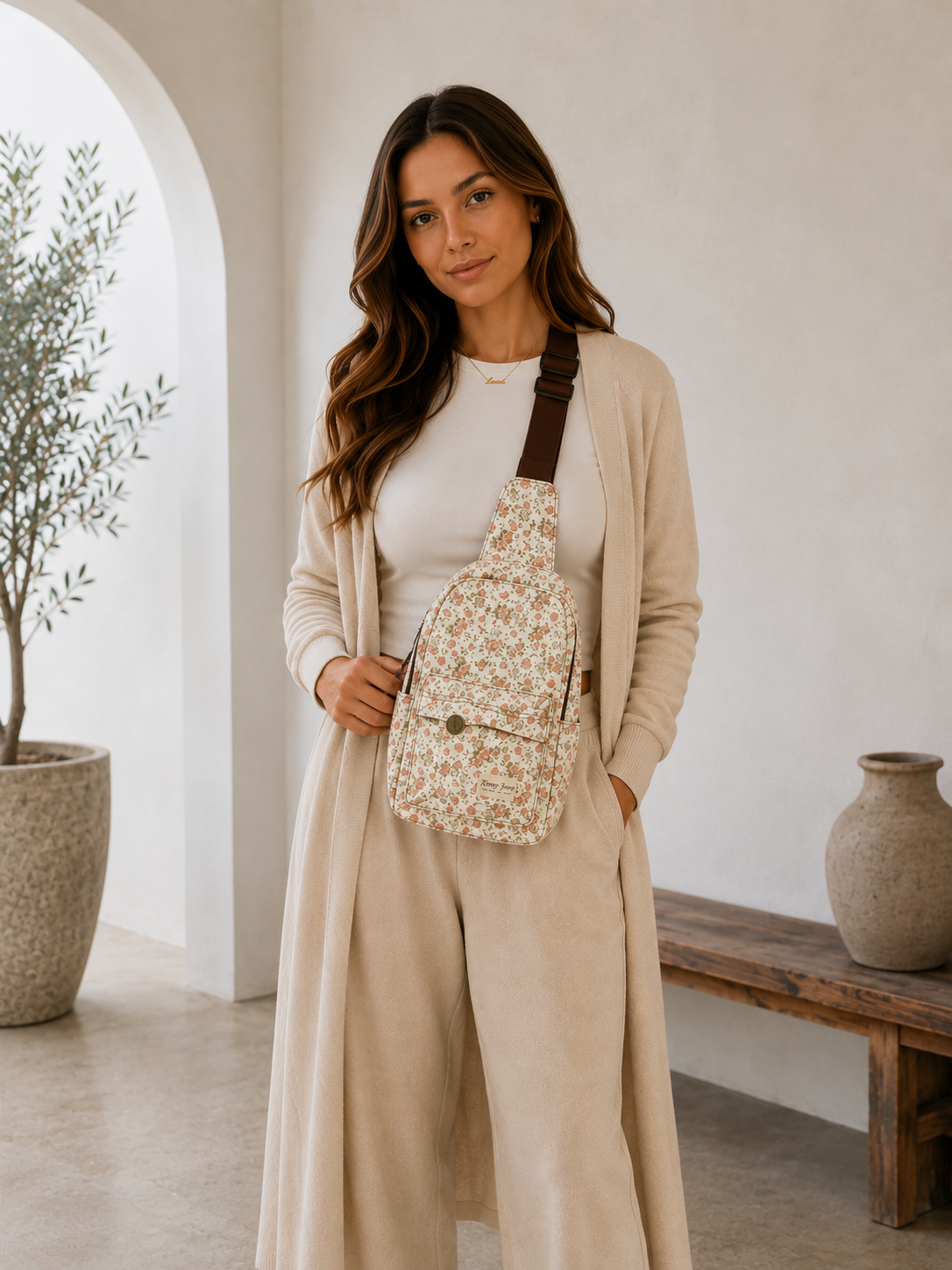 Vintage Rose Garden Crossbody Backpack