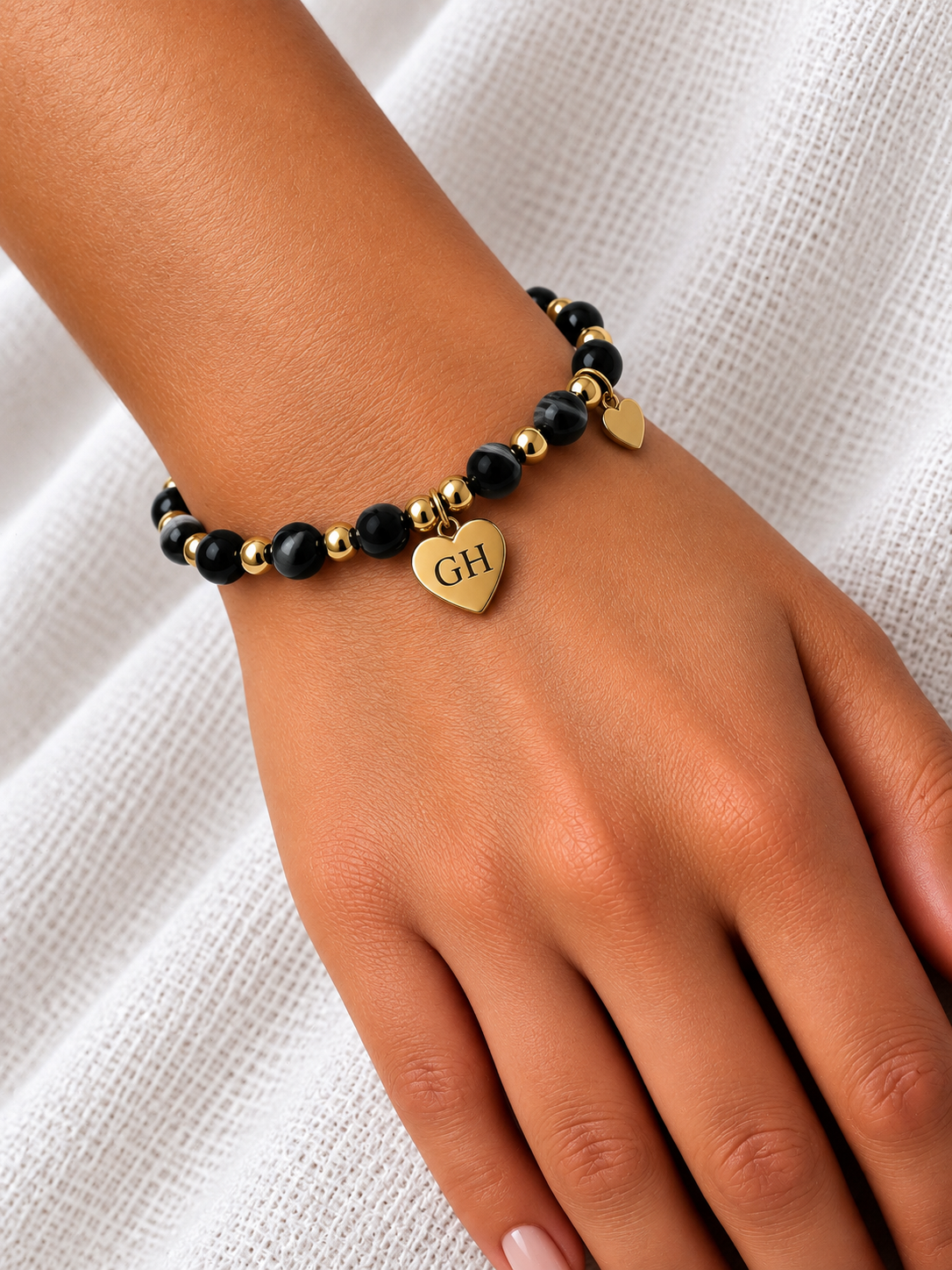 Small Heart Bracelet Black Personalised