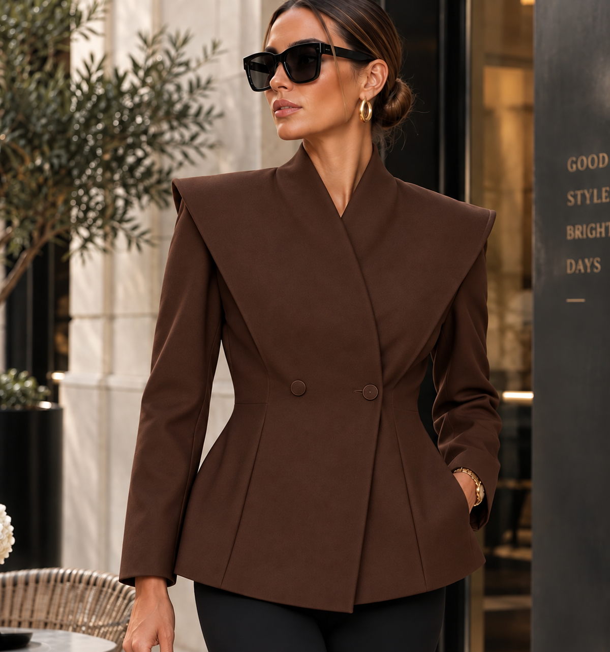Bayley Shoulder Blazer Brown