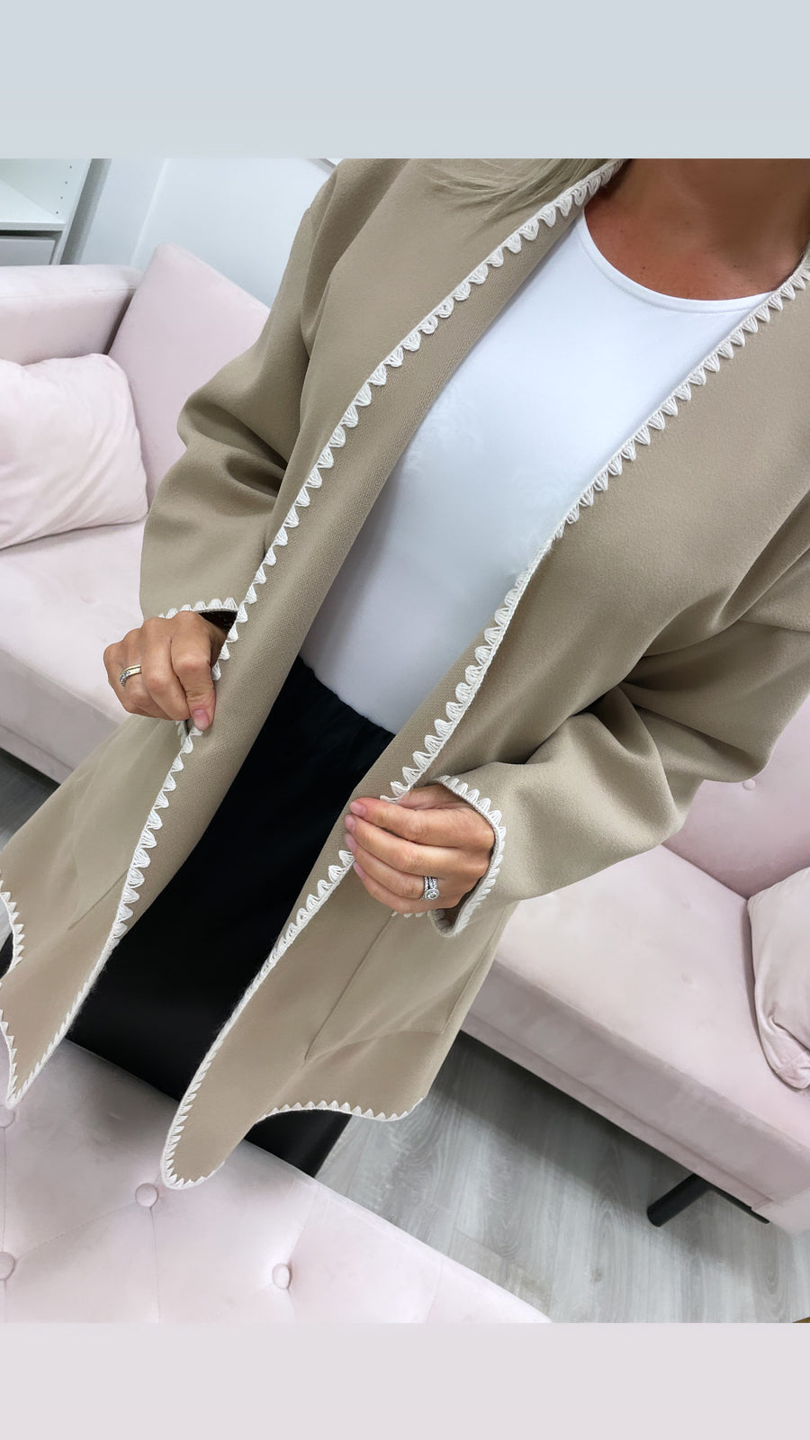 Stitch Detail Midi Jacket Beige