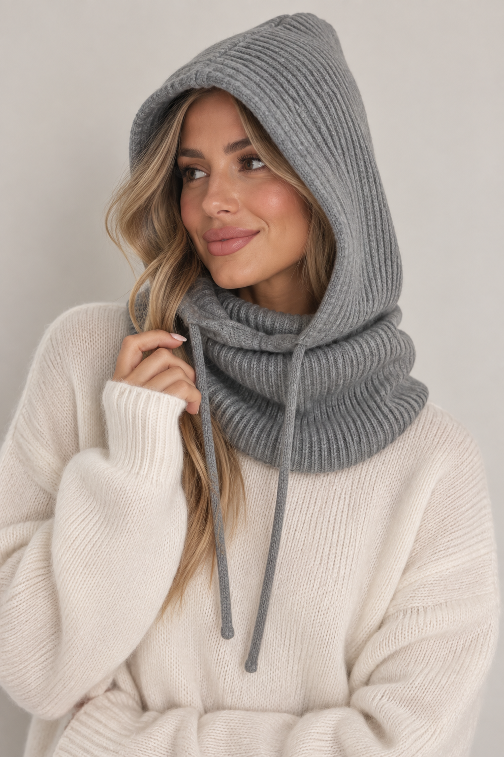 Knit Hooded Snood Grey