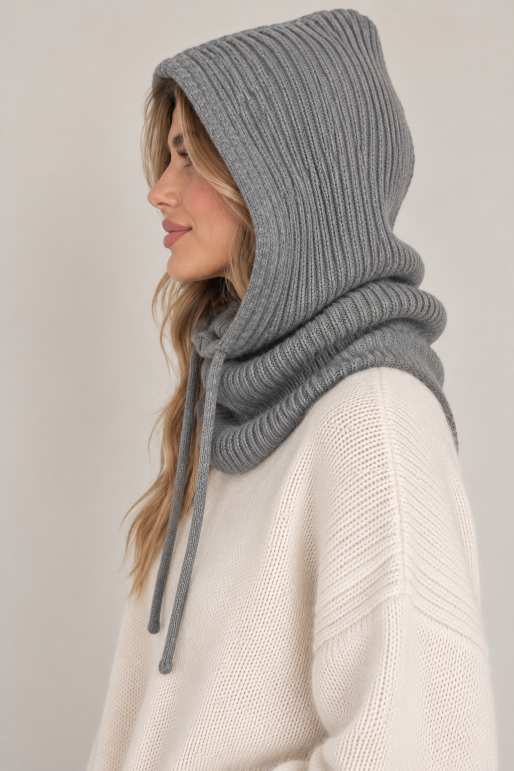 Knit Hooded Snood Grey