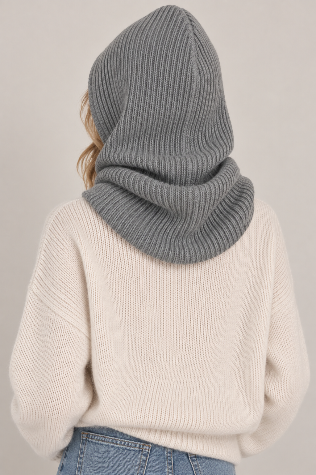 Knit Hooded Snood Grey