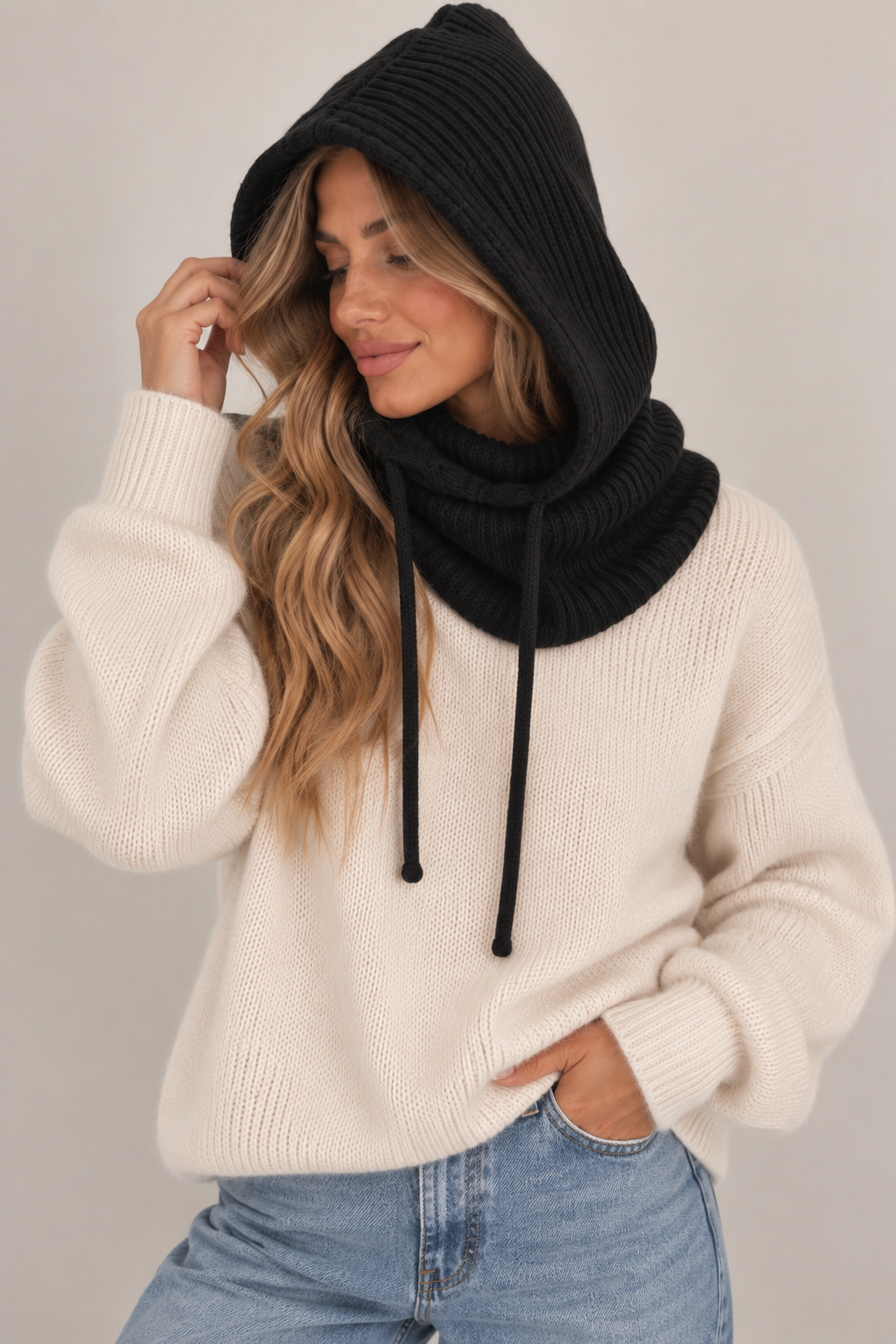 Knit Hooded Snood Black