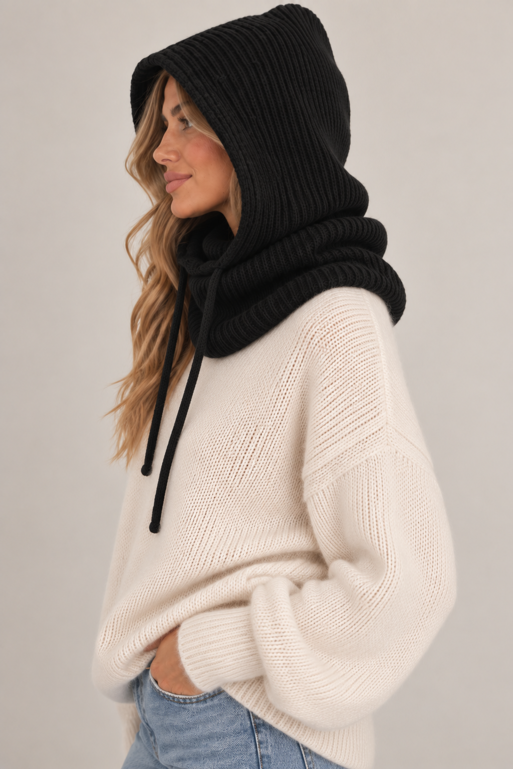 Knit Hooded Snood Black