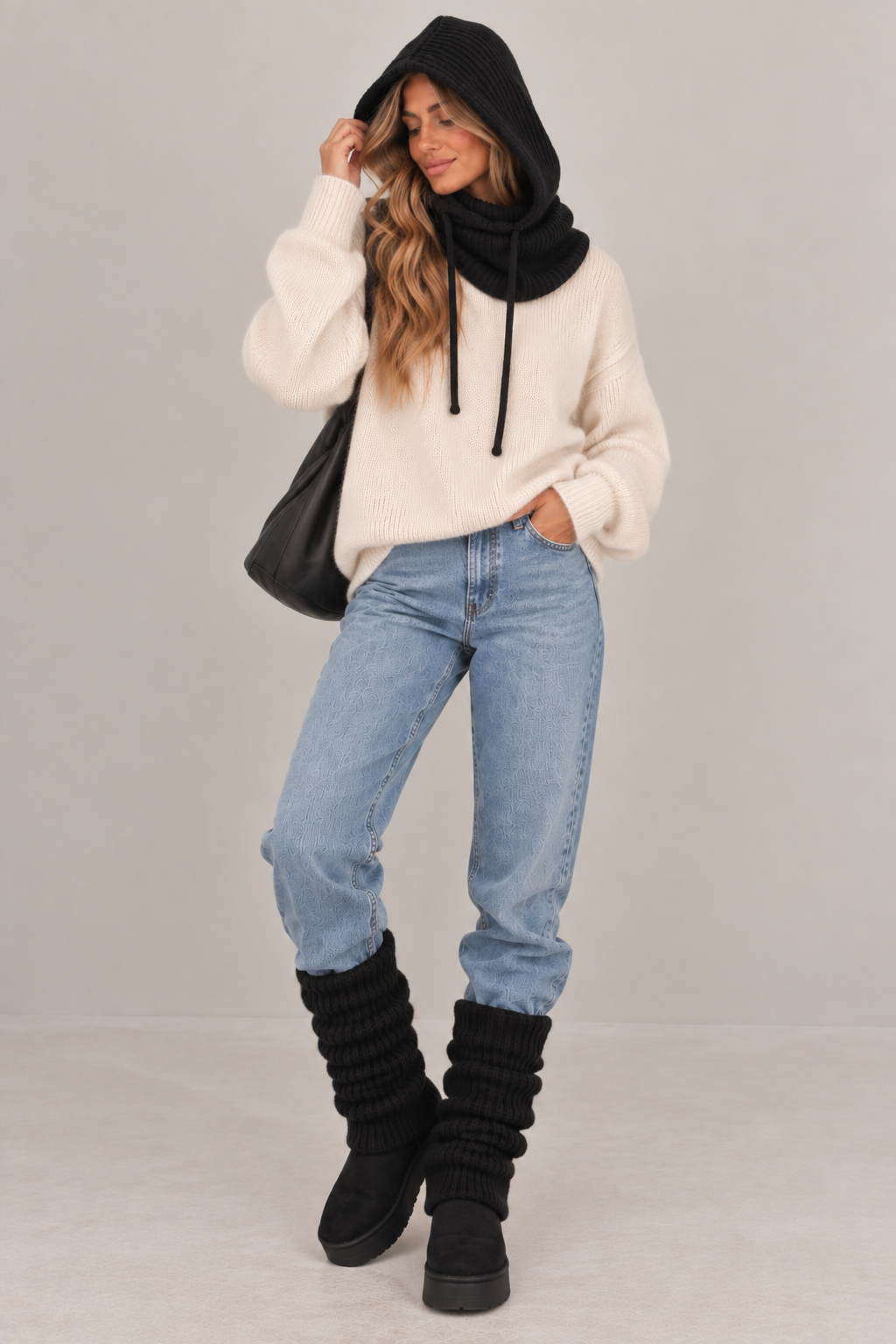 Knit Hooded Snood Black