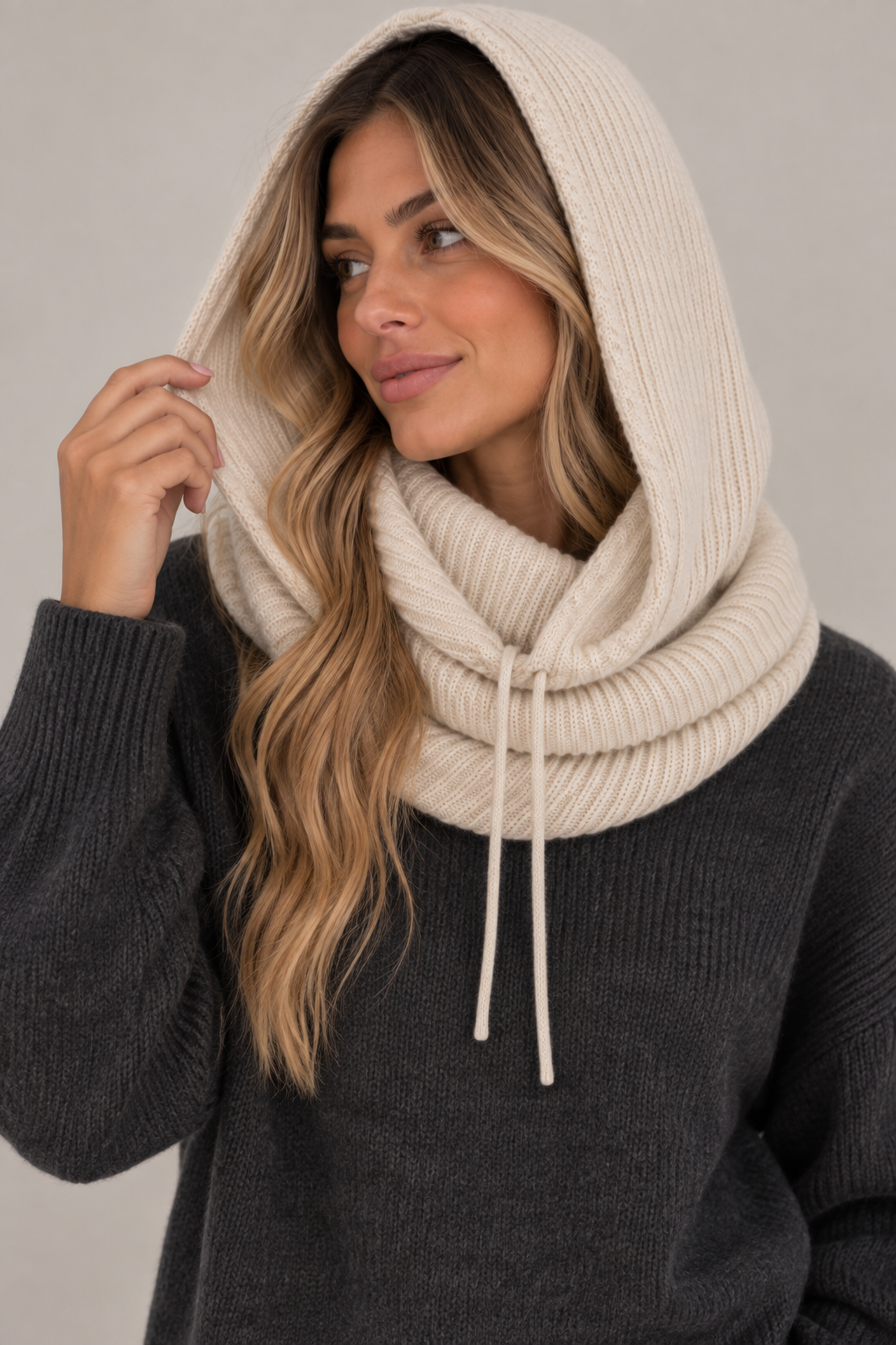 Knit Hooded Snood Cream