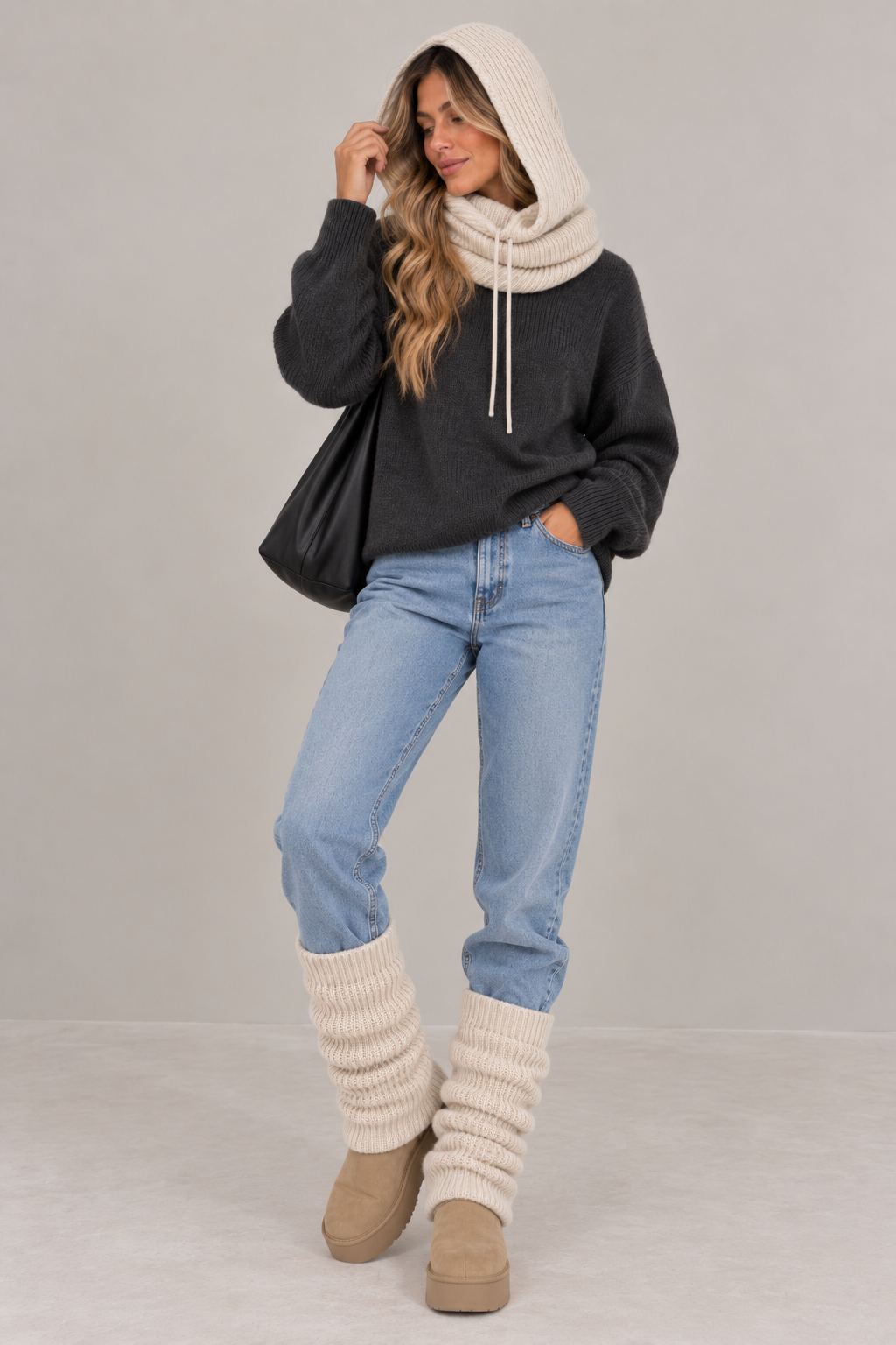 Knit Hooded Snood Cream