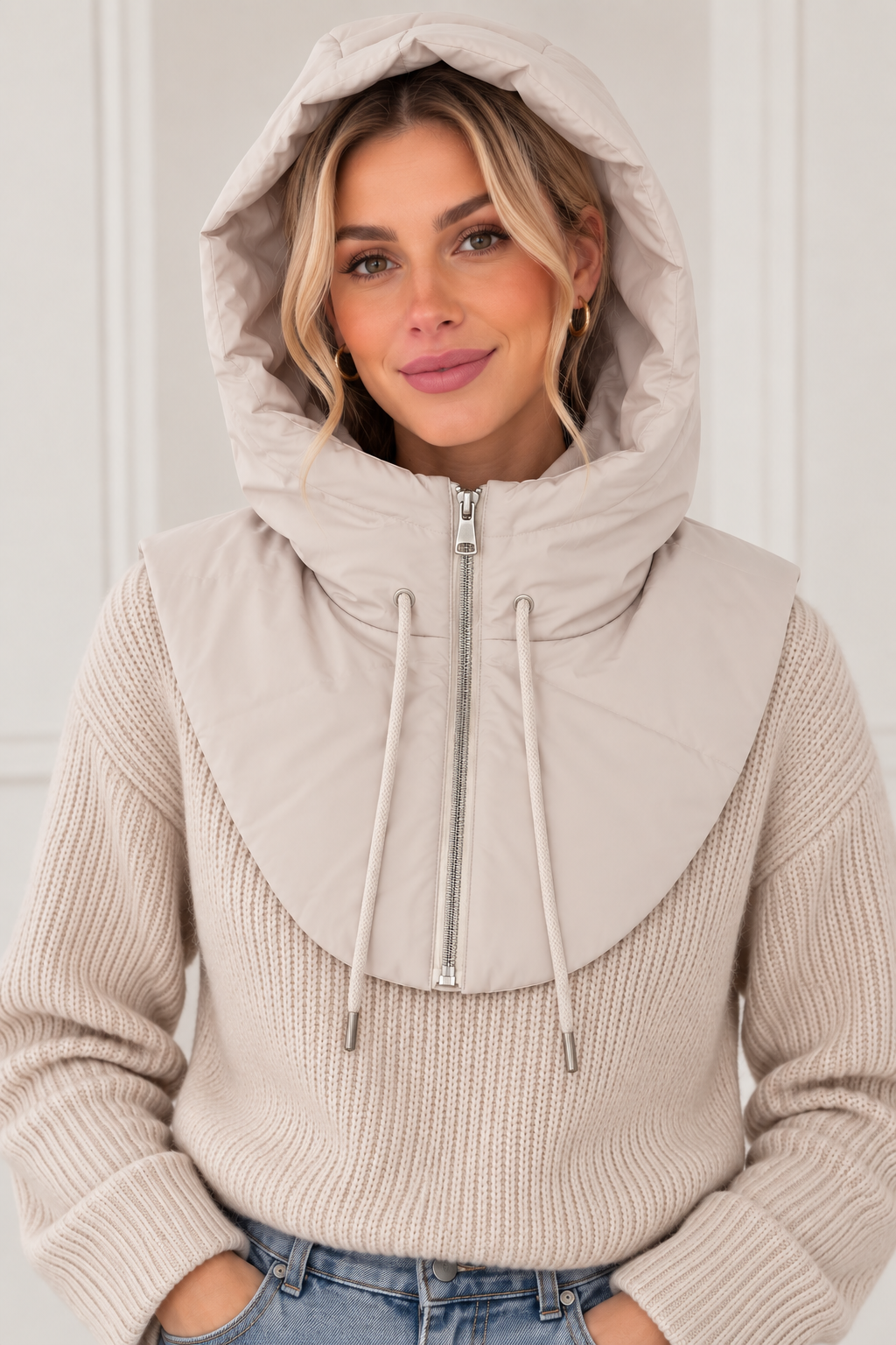 Cream Padded Hooded Snood