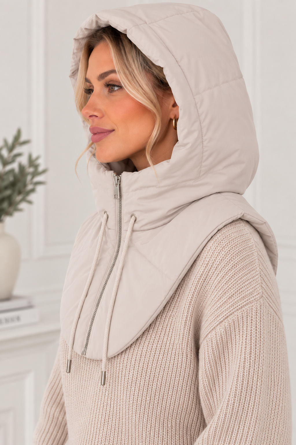 Cream Padded Hooded Snood