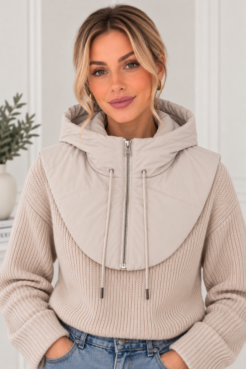 Cream Padded Hooded Snood