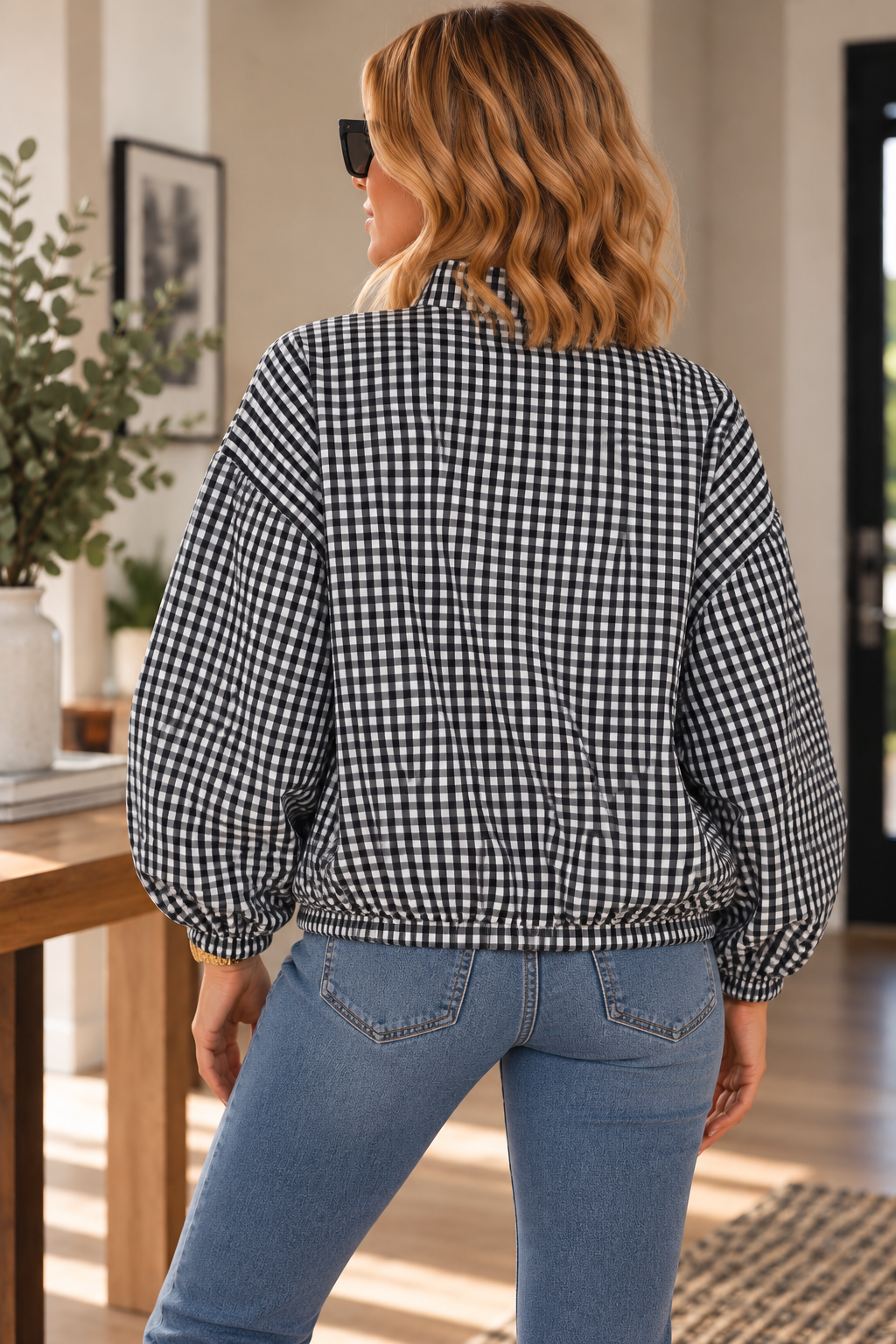 Gingham Zip-Up Jacket