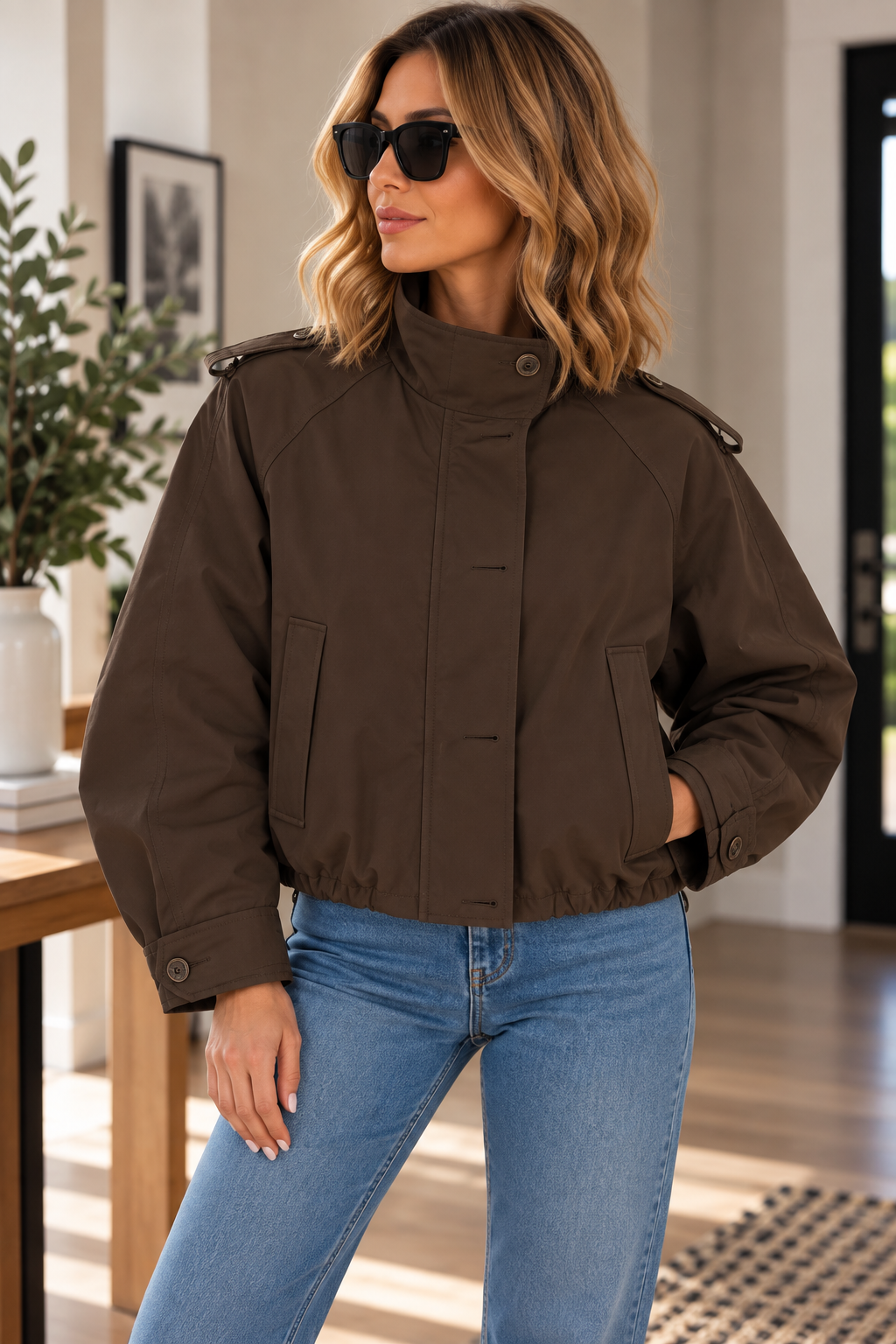 Brown  Utility Button-Up Jacket