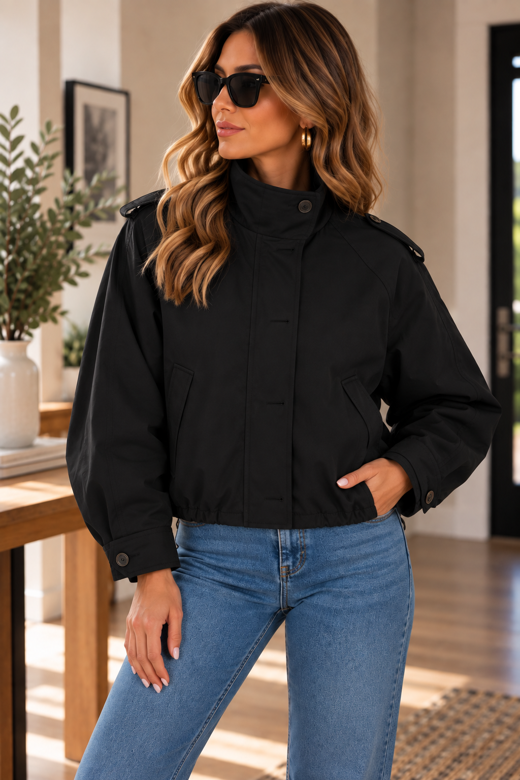 Utility Button-Up Jacket Black