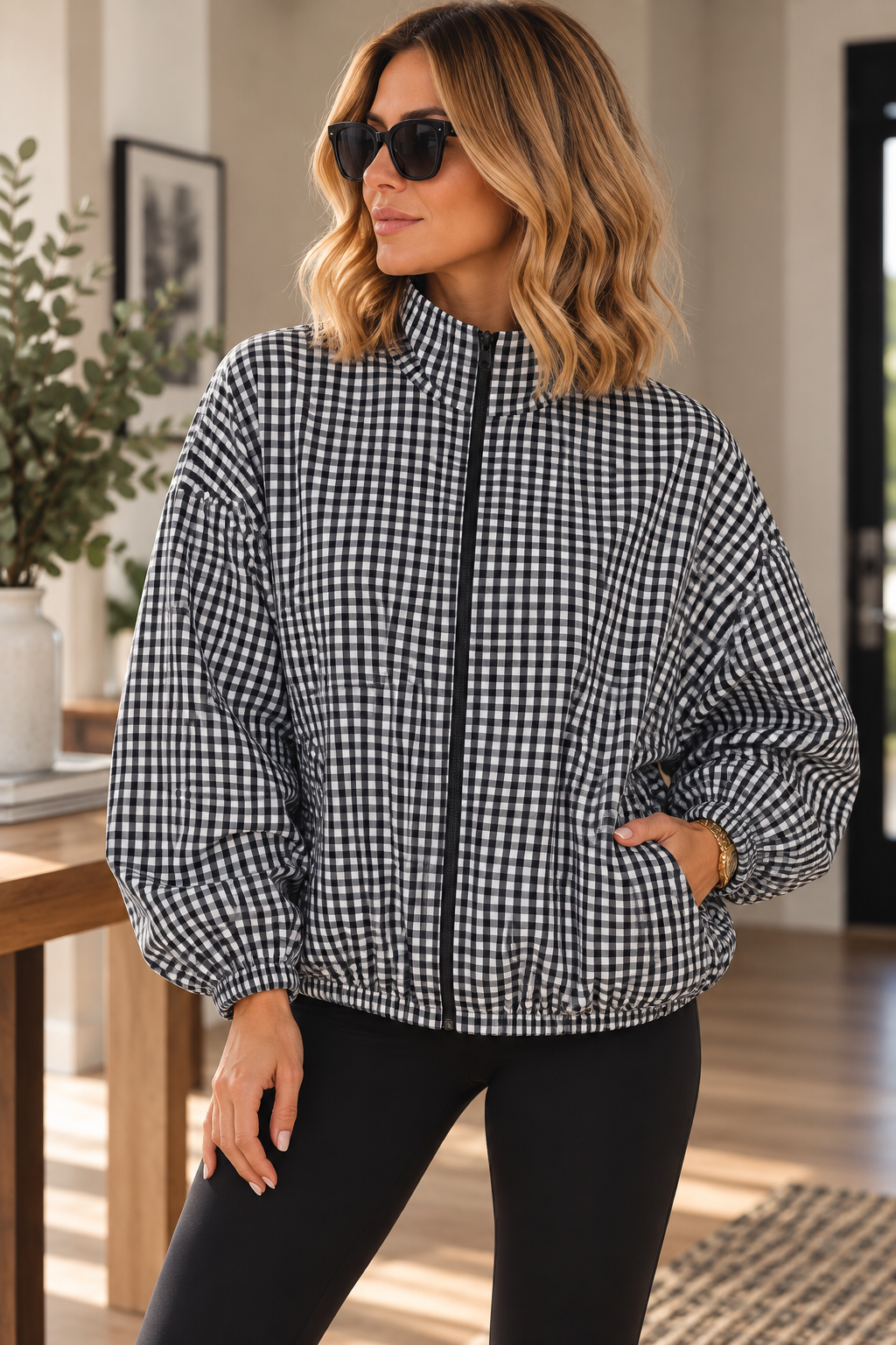 Gingham Zip-Up Jacket