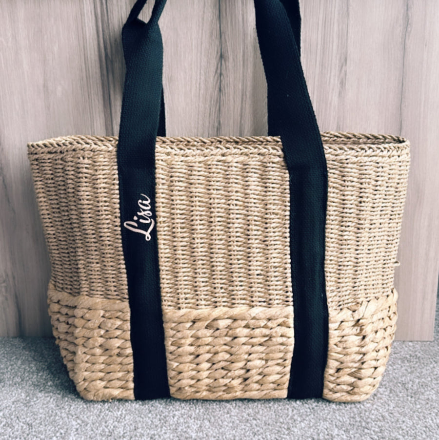 Hamptons Basket Bag Black Handle Personalised