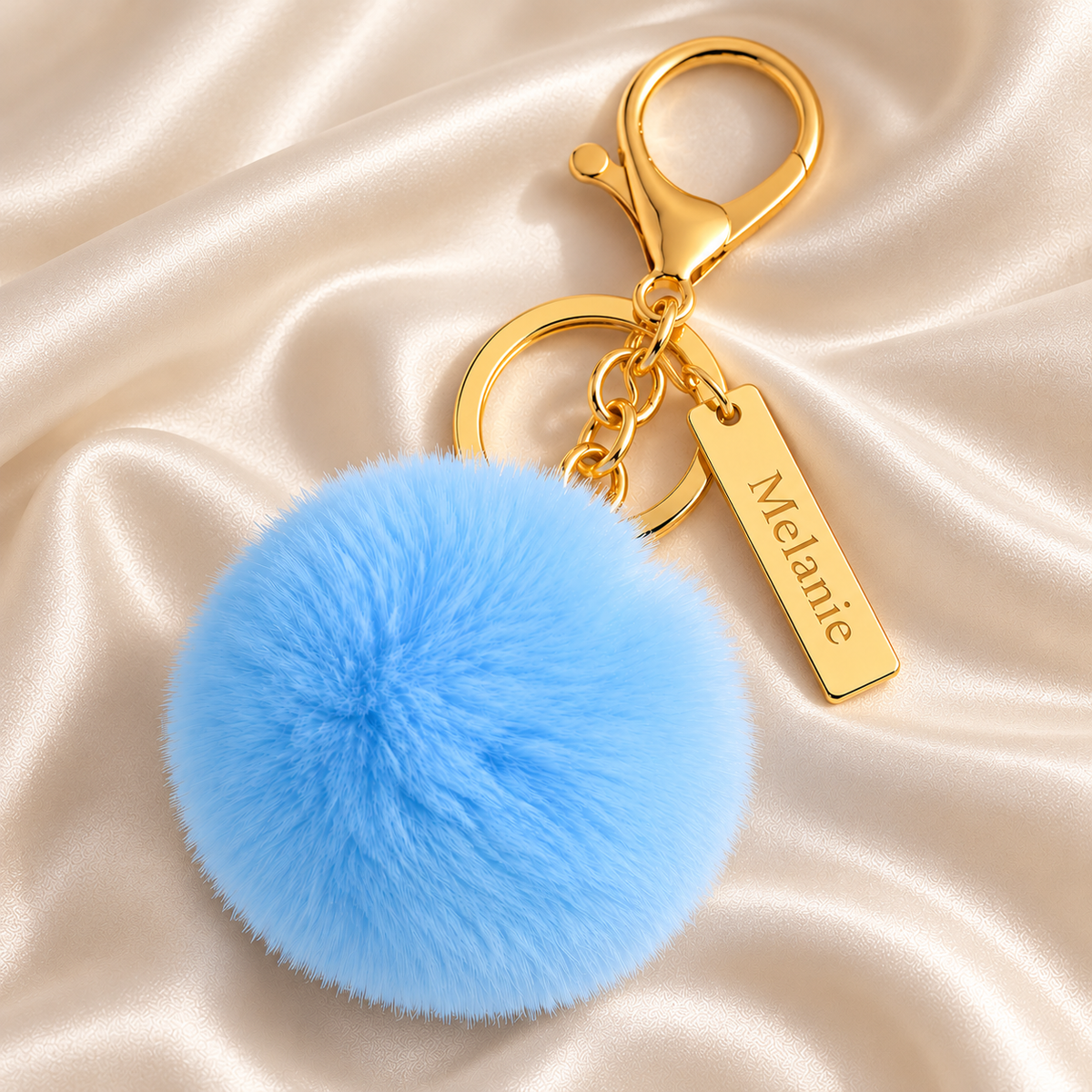 Pom Pom Keychain Blue Personalised