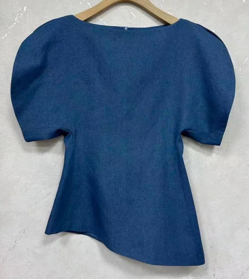 Faye Dipped Hem Top Denim Blue