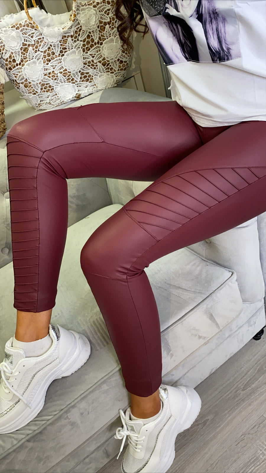 Megan Stripe Leather Look Leggings