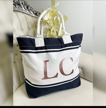 Personalized Monogram Tote Bag Canvas Customised Grey Chain